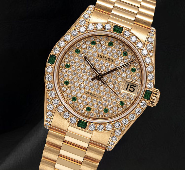 Montre Rolex Datejust 68278 31 mm Cadran Pavé de Diamants en Or Jaune 18 carats