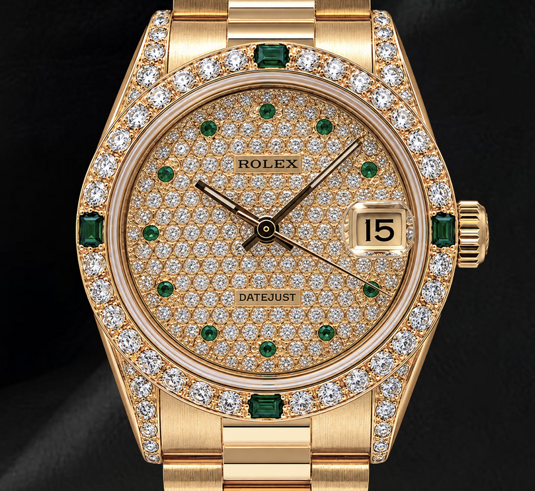 Montre Rolex Datejust 68278 31 mm Cadran Pavé de Diamants en Or Jaune 18 carats