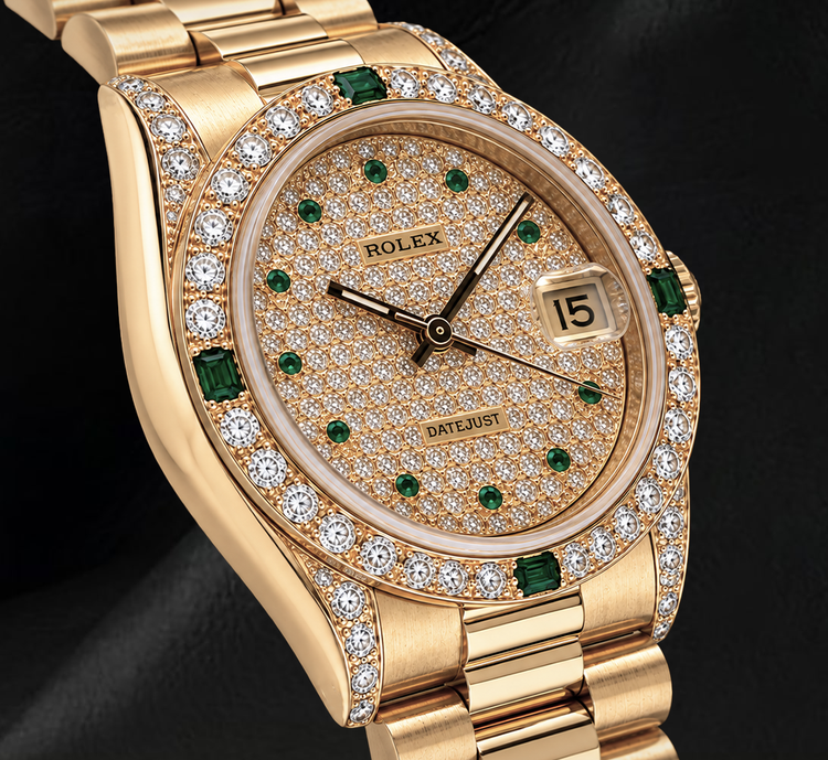 Montre Rolex Datejust 68278 31 mm Cadran Pavé de Diamants en Or Jaune 18 carats