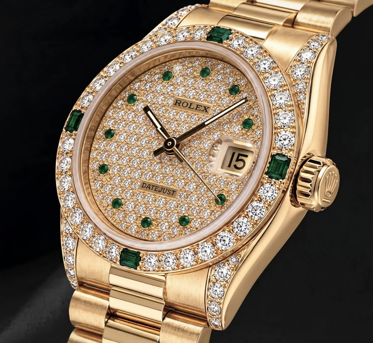 Montre Rolex Datejust 68278 31 mm Cadran Pavé de Diamants en Or Jaune 18 carats