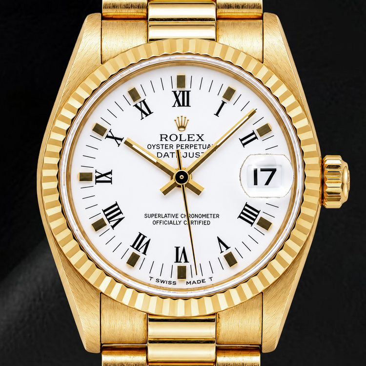 Montre Rolex Datejust 68278 31 mm en Or Jaune Cadran Blanc Chiffres Romains