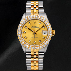 Montre Rolex Datejust 6827 31 mm Cadran Diamants Champagne Bicolore Or Bracelet Jubilé