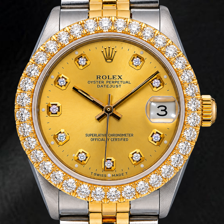 Montre Rolex Datejust 6827 31 mm Cadran Diamants Champagne Bicolore Or Bracelet Jubilé