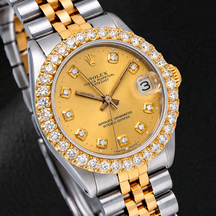 Montre Rolex Datejust 6827 31 mm Cadran Diamants Champagne Bicolore Or Bracelet Jubilé
