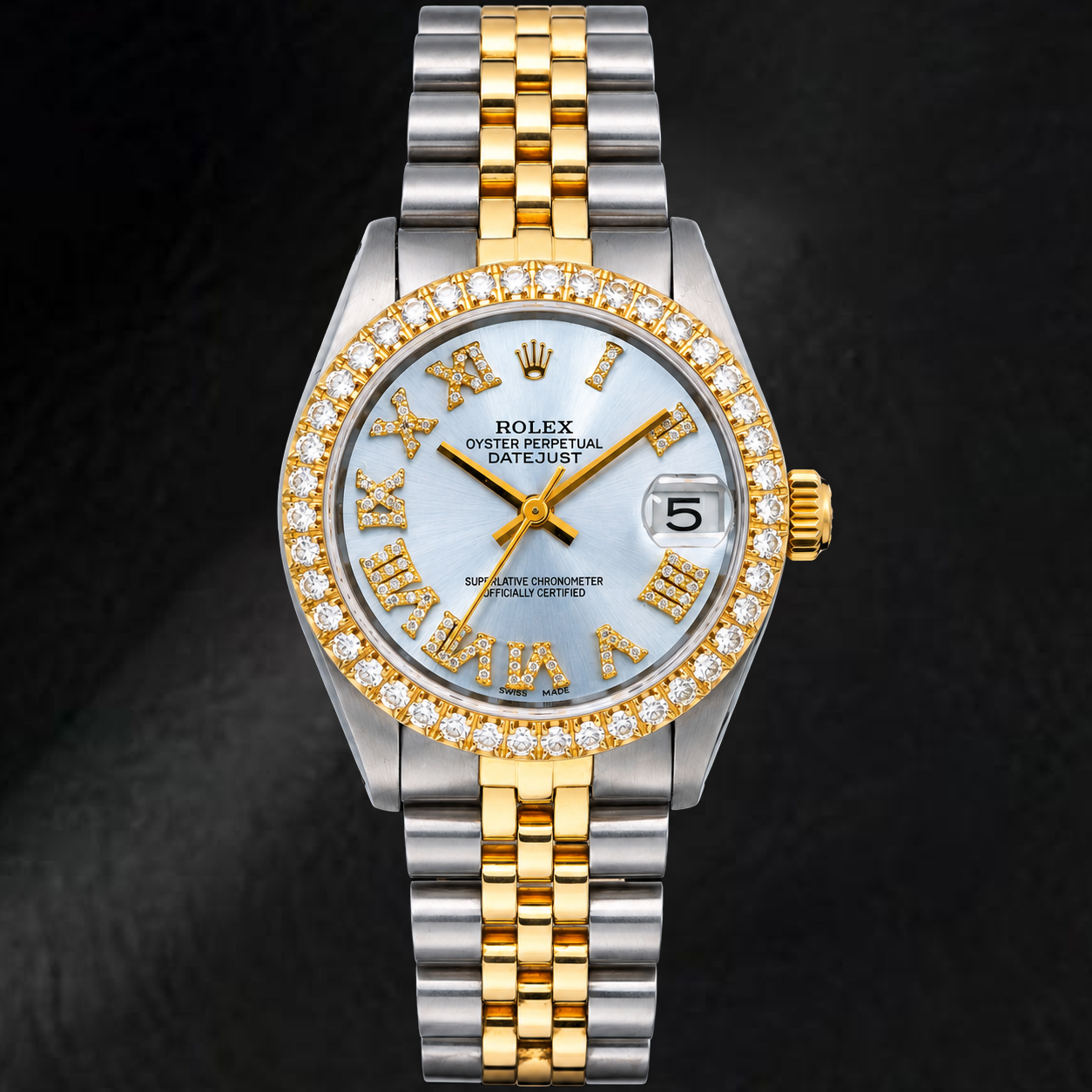 Montre Rolex Datejust 6827 31 mm Cadran Diamants Bicolore Or Jaune Bracelet Jubilé