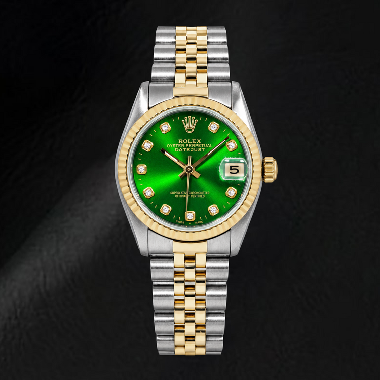 Montre Rolex Datejust 6827 31 mm Bicolore Cadran Diamants Vert