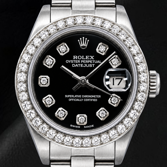 Montre Rolex Datejust 69160 26 mm en Acier Inoxydable Cadran Diamants Noir