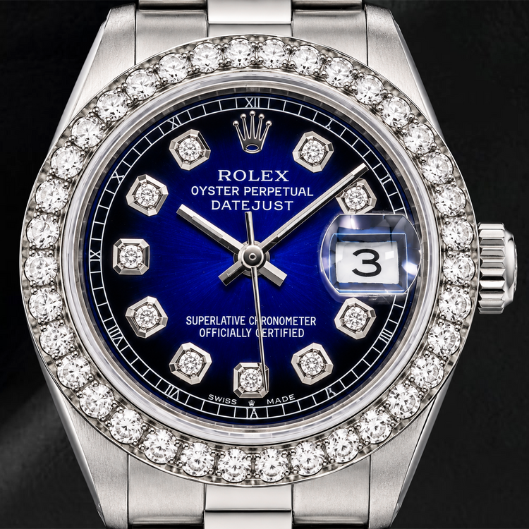Montre Rolex Datejust 69160 26 mm Cadran Diamants Bleu Acier Inoxydable Bracelet Oyster
