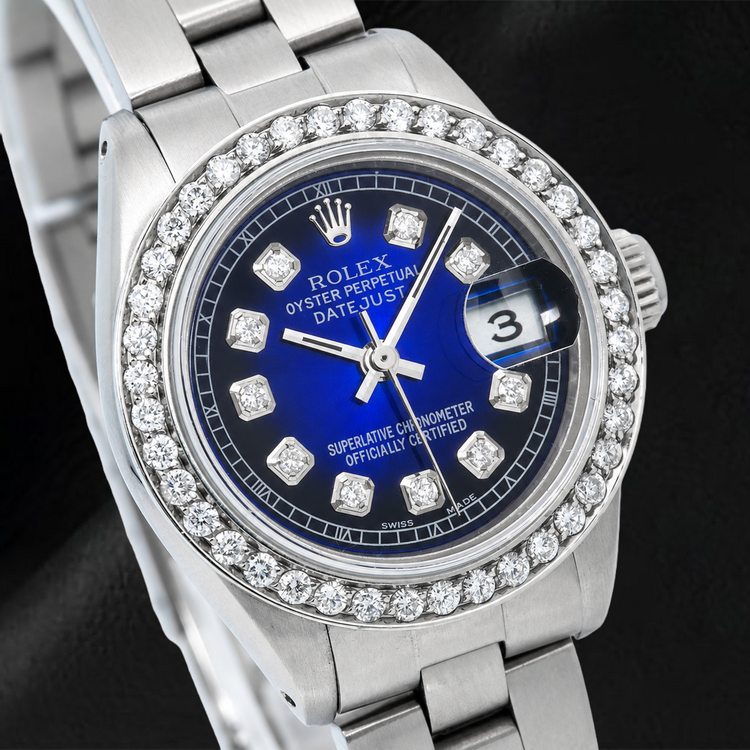 Montre Rolex Datejust 69160 26 mm Cadran Diamants Bleu Acier Inoxydable Bracelet Oyster