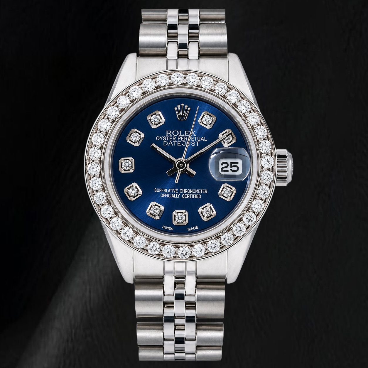 Montre Rolex Datejust 69160 26 mm Cadran Diamants Bleu Acier Inoxydable