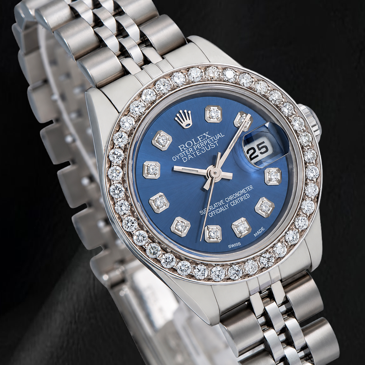 Montre Rolex Datejust 69160 26 mm Cadran Diamants Bleu Acier Inoxydable