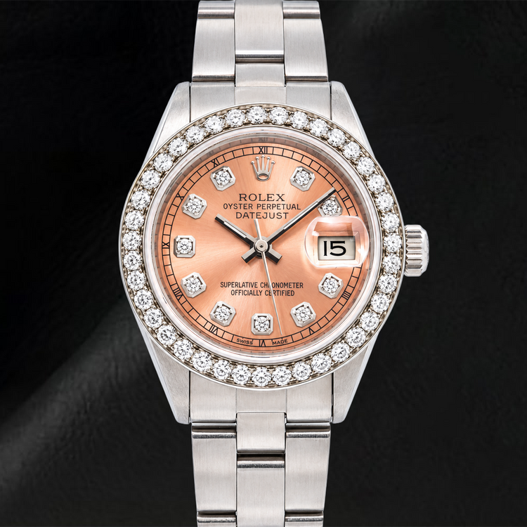 Montre Rolex Datejust 69160 26 mm Cadran Diamants Saumon Acier Inoxydable Bracelet Oyster