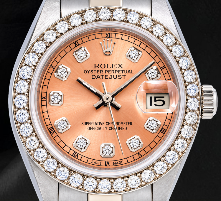 Montre Rolex Datejust 69160 26 mm Cadran Diamants Saumon Acier Inoxydable Bracelet Oyster