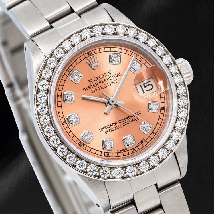 Montre Rolex Datejust 69160 26 mm Cadran Diamants Saumon Acier Inoxydable Bracelet Oyster