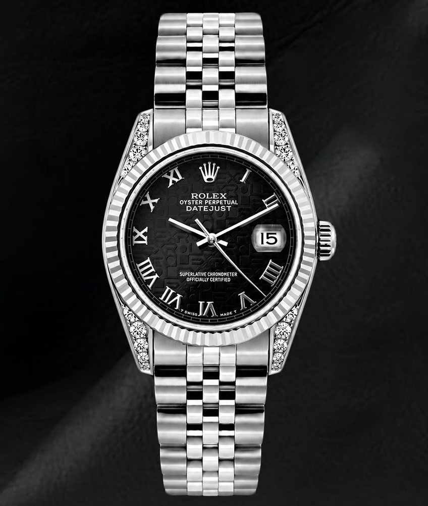 Montre Rolex Datejust 6916 26 mm en Acier Inoxydable Cadran Jubilé Noir à Chiffres Romains