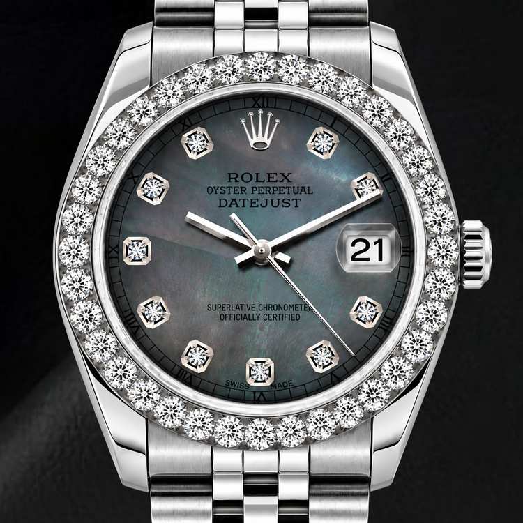 Montre Rolex Datejust 6916 26 mm en Acier Inoxydable Cadran Diamants en Nacre Noire