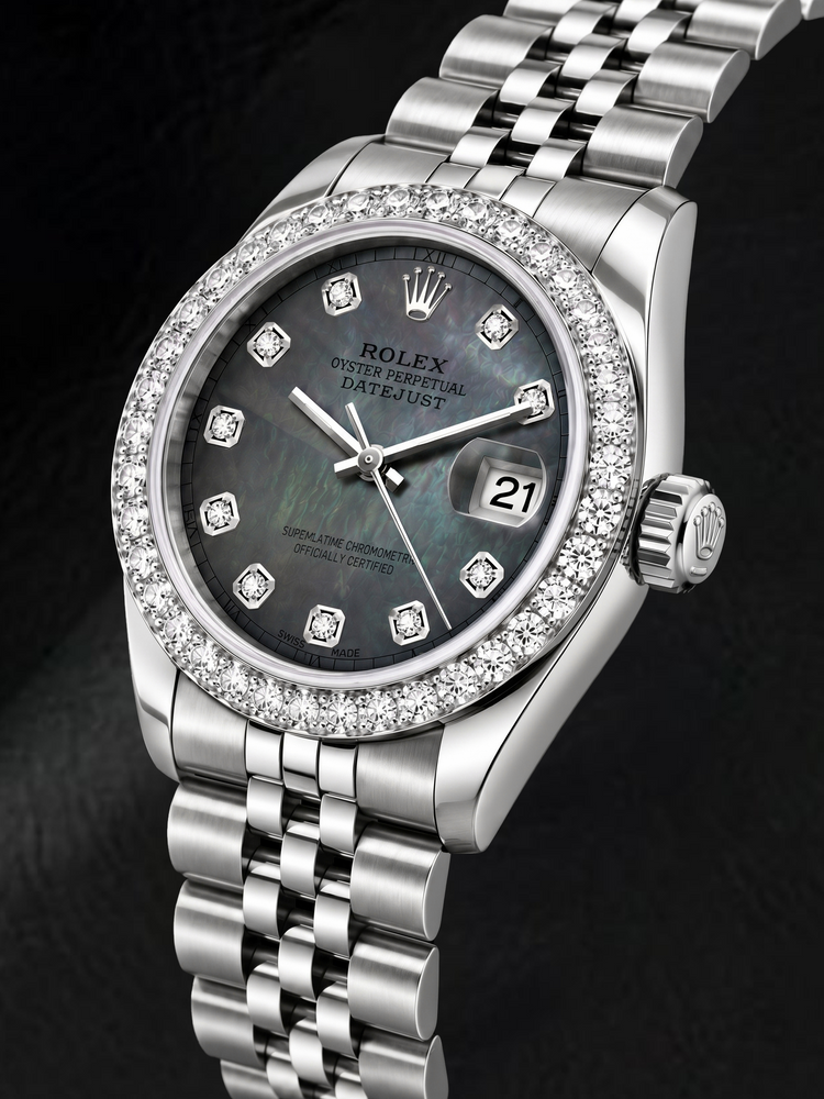 Montre Rolex Datejust 6916 26 mm en Acier Inoxydable Cadran Diamants en Nacre Noire