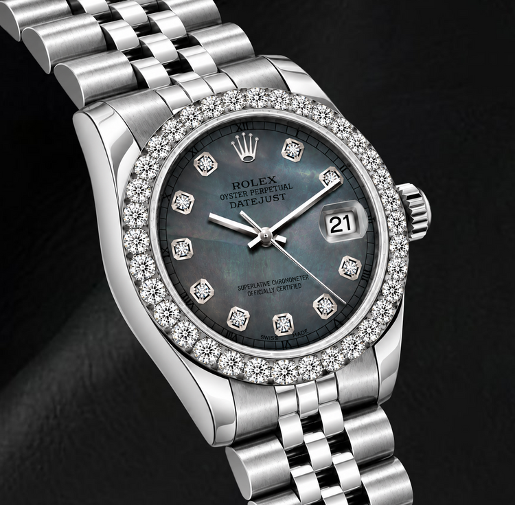 Montre Rolex Datejust 6916 26 mm en Acier Inoxydable Cadran Diamants en Nacre Noire
