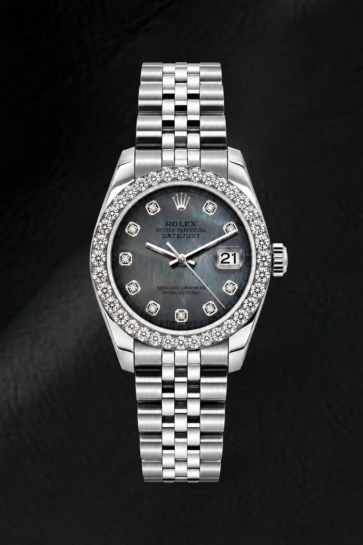 Montre Rolex Datejust 6916 26 mm en Acier Inoxydable Cadran Diamants en Nacre Noire