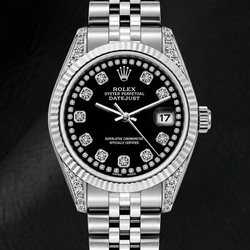 Montre Rolex Datejust 6916 26 mm en Acier Inoxydable Cadran Diamants Noir en Filet