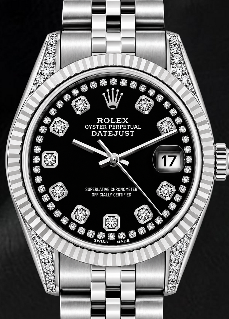 Montre Rolex Datejust 6916 26 mm en Acier Inoxydable Cadran Diamants Noir en Filet