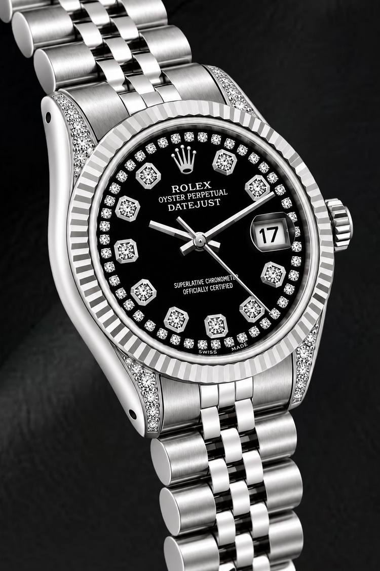 Montre Rolex Datejust 6916 26 mm en Acier Inoxydable Cadran Diamants Noir en Filet