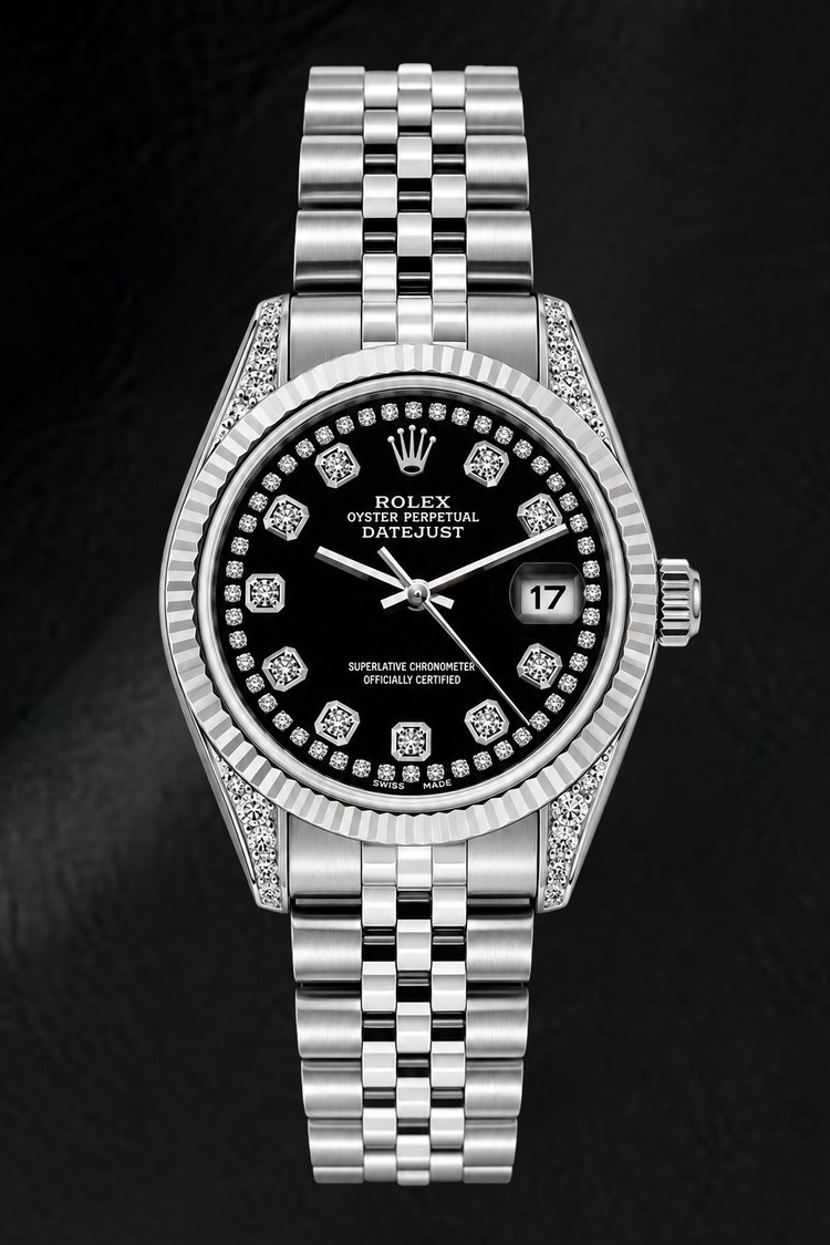 Montre Rolex Datejust 6916 26 mm en Acier Inoxydable Cadran Diamants Noir en Filet