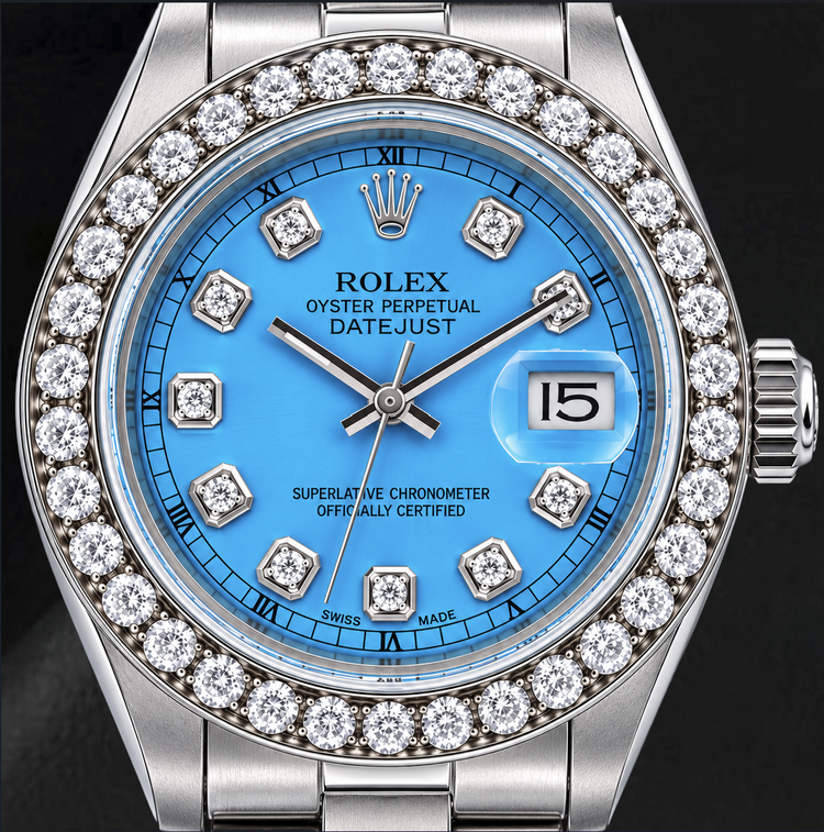 Montre Rolex Datejust 6916 26 mm Cadran Diamants Bleu Bracelet Oyster Acier Inoxydable