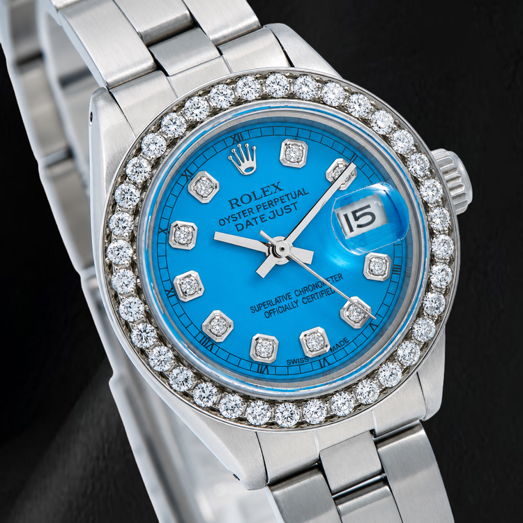 Montre Rolex Datejust 6916 26 mm Cadran Diamants Bleu Bracelet Oyster Acier Inoxydable