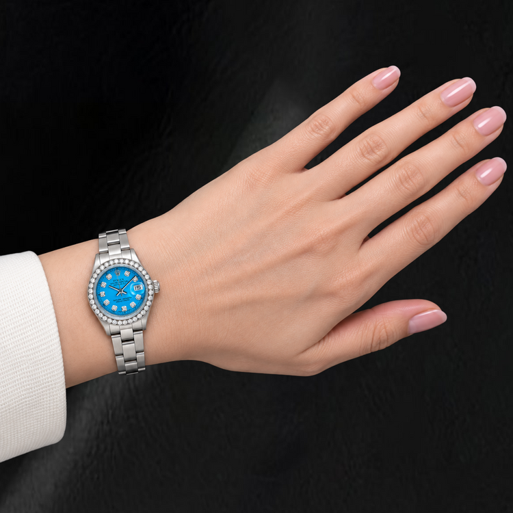 Montre Rolex Datejust 6916 26 mm Cadran Diamants Bleu Bracelet Oyster Acier Inoxydable