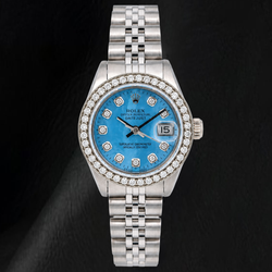 Montre Rolex Datejust 6916 26 mm Cadran Diamants en Nacre Bleue Bracelet Jubilé en Acier Inoxydable