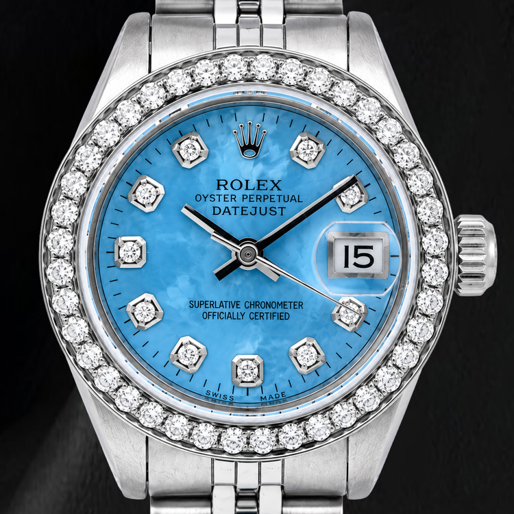 Montre Rolex Datejust 6916 26 mm Cadran Diamants en Nacre Bleue Bracelet Jubilé en Acier Inoxydable