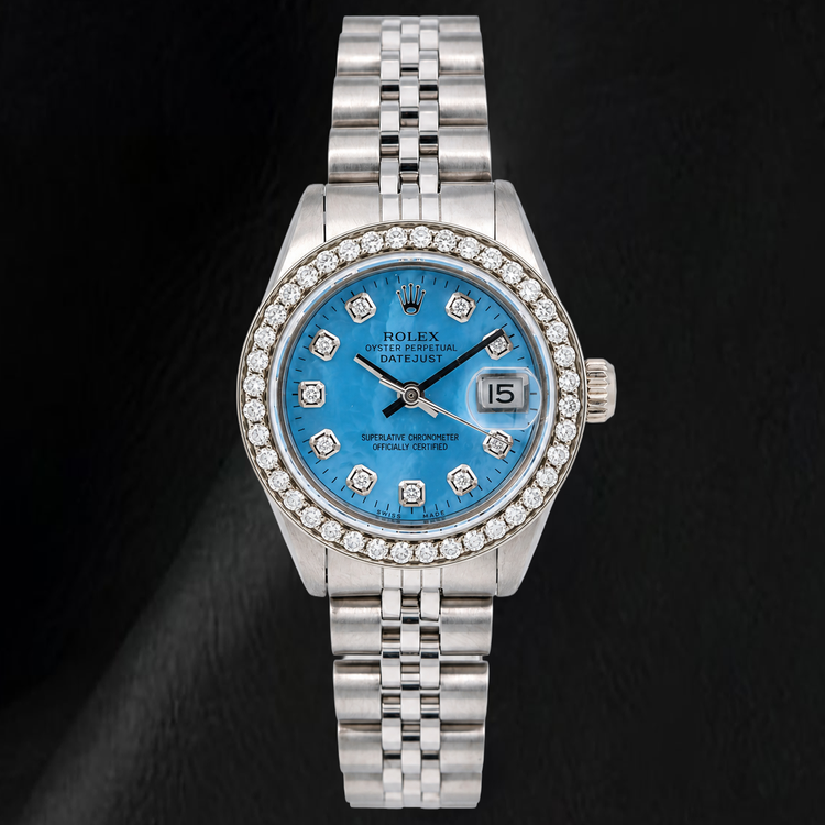 Montre Rolex Datejust 6916 26 mm Cadran Diamants en Nacre Bleue Bracelet Jubilé en Acier Inoxydable
