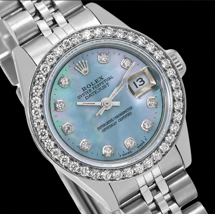 Montre Rolex Datejust 6916 26 mm Acier Inoxydable Cadran Diamants Nacre Bleue