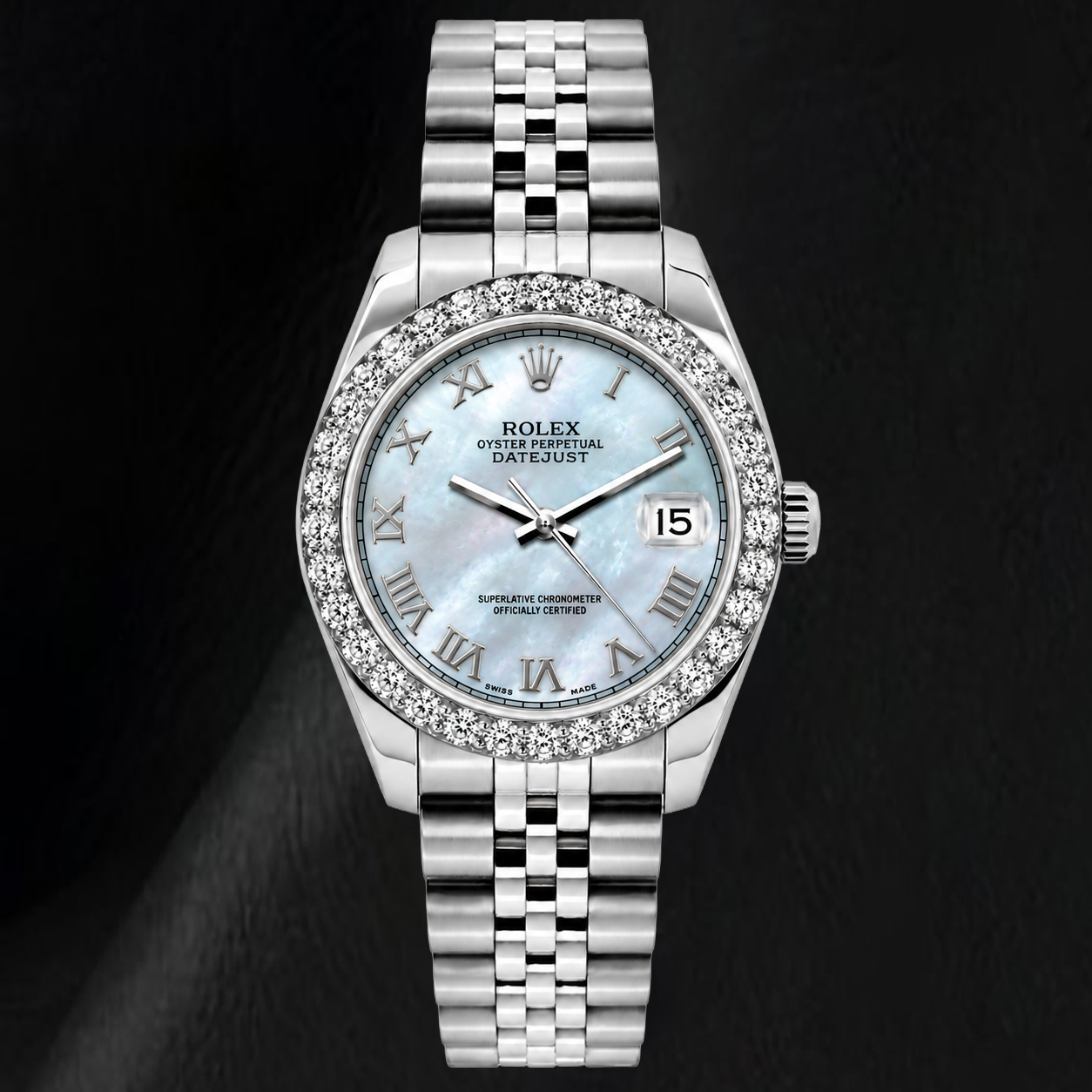 Montre Rolex Datejust 6916 26 mm cadran en nacre bleue à chiffres romains