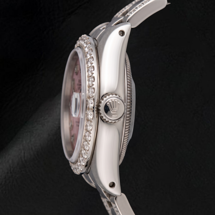 Montre Rolex Datejust 6916 26 mm Cadran Diamants en Nacre Rose Acier Inoxydable Bracelet Oyster Semi-Pavé de Diamants