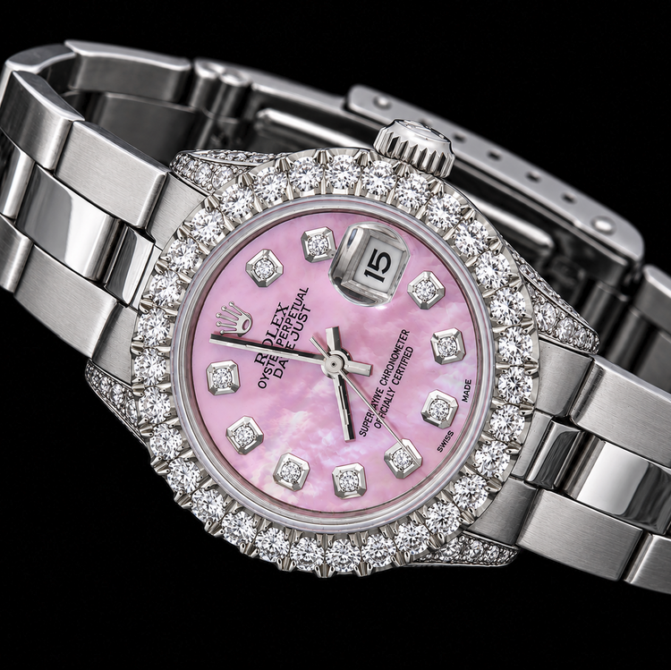 Montre Rolex Datejust 6916 26 mm en Acier Inoxydable avec Cadran Diamants en Nacre Rose