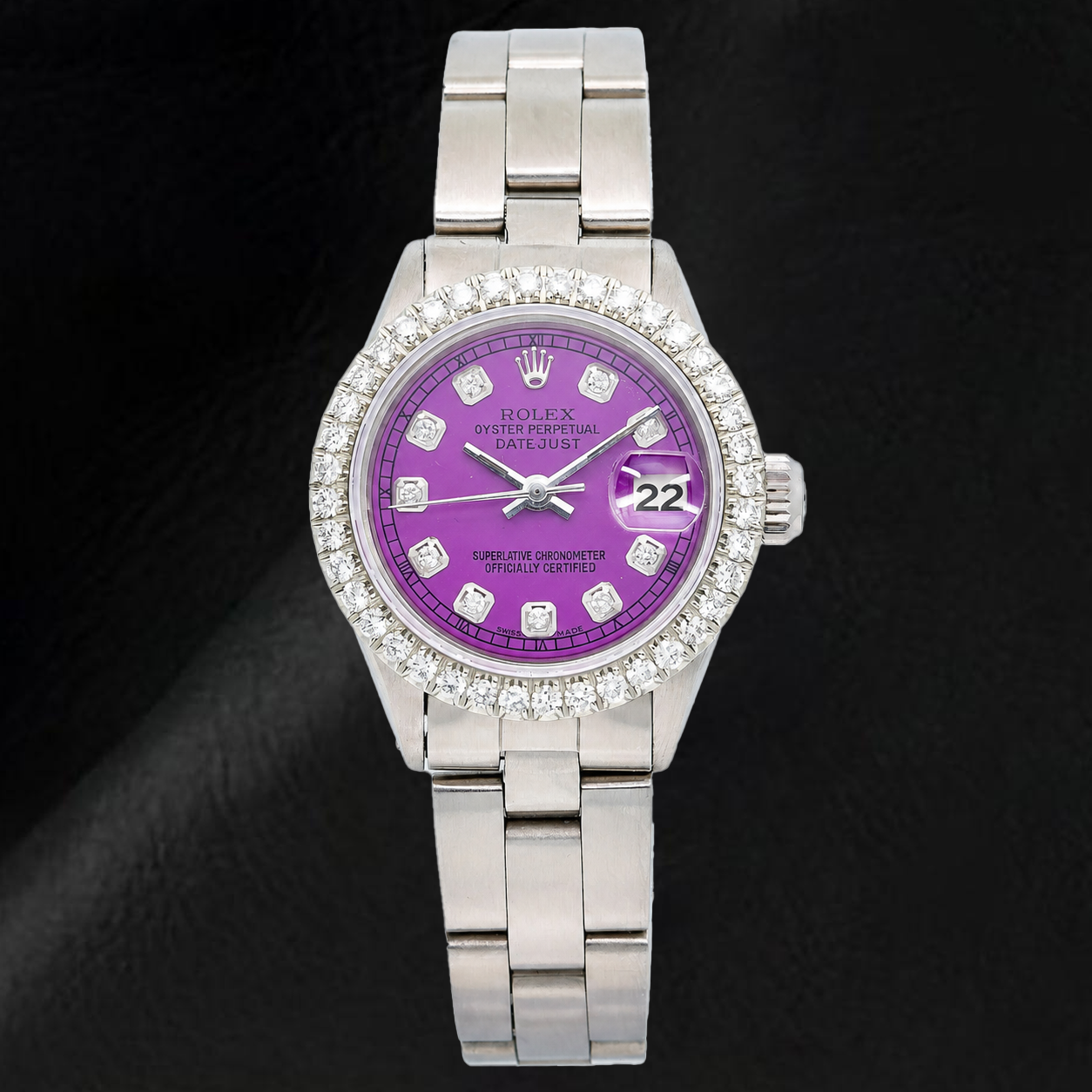 Montre Rolex Datejust 6916 26 mm Cadran Diamants Violet Acier Inoxydable Bracelet Oyster