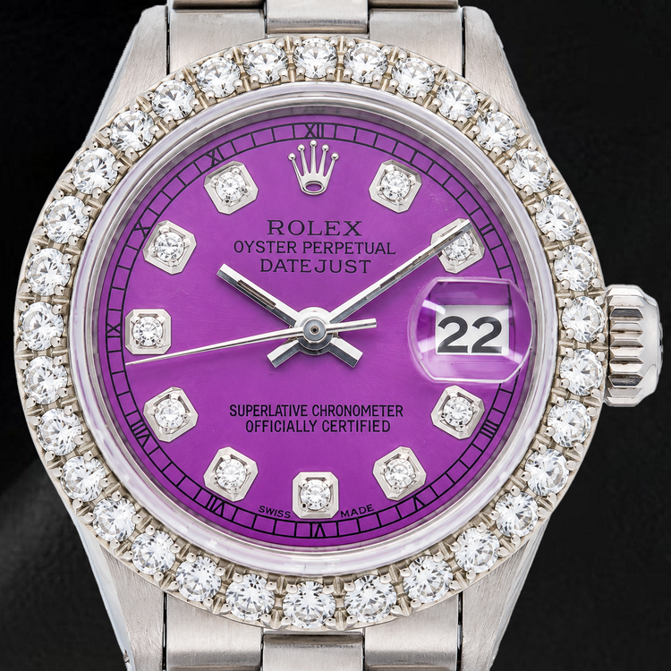 Montre Rolex Datejust 6916 26 mm Cadran Diamants Violet Acier Inoxydable Bracelet Oyster