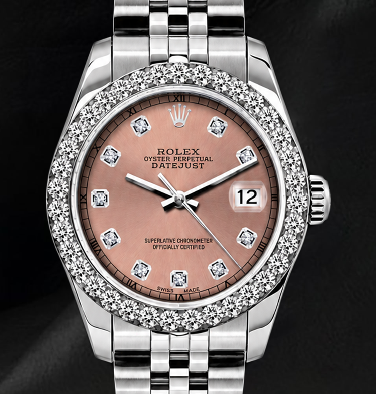Montre Rolex Datejust 6916 26 mm en Acier Inoxydable Cadran Diamants Saumon