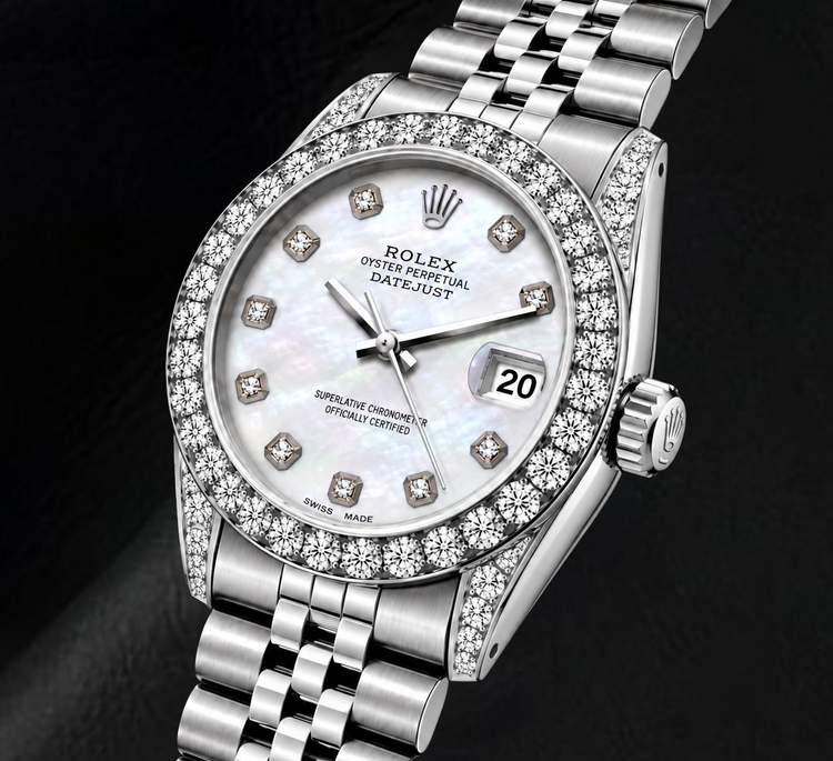 Montre Rolex Datejust 6916 26 mm Acier Inoxydable Cadran Diamants Nacre Blanche