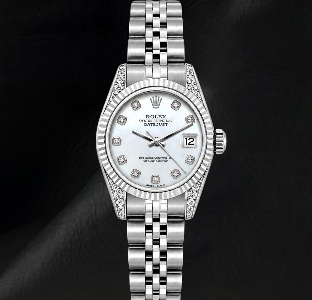 Montre Rolex Datejust 6916 26 mm en Acier Inoxydable, Nacre Blanche et Diamants