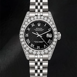 Rolex Datejust 6916 Montre en Acier Inoxydable 26 mm, Cadran Noir à Chiffres Romains, Lunette en Diamants