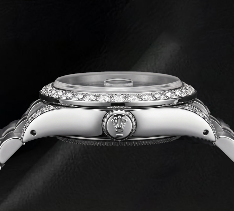 Rolex Datejust 6916 Montre en Acier Inoxydable 26 mm, Cadran Noir à Chiffres Romains, Lunette en Diamants
