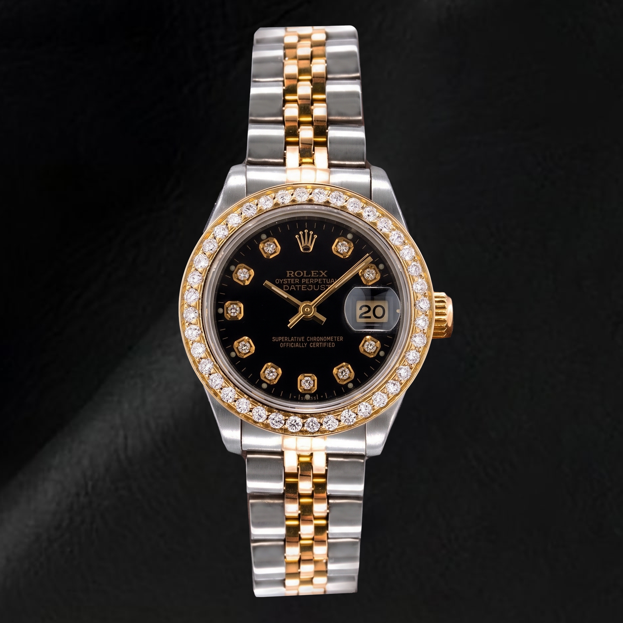 Montre Rolex Datejust 69173 26 mm Bicolore Cadran Diamants Noir