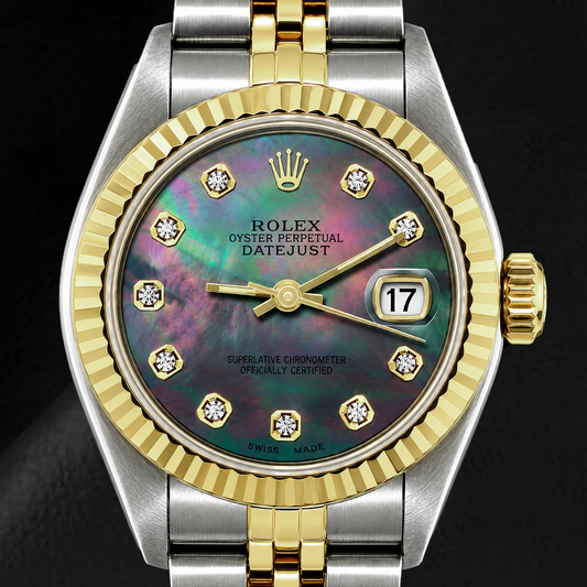 Montre Rolex Datejust 69173 26 mm Bicolore Cadran Diamants en Nacre Noire