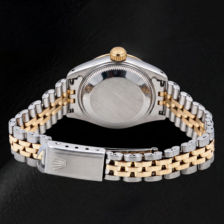 Montre Rolex Datejust 69173 26 mm bicolore cadran noir chiffres romains