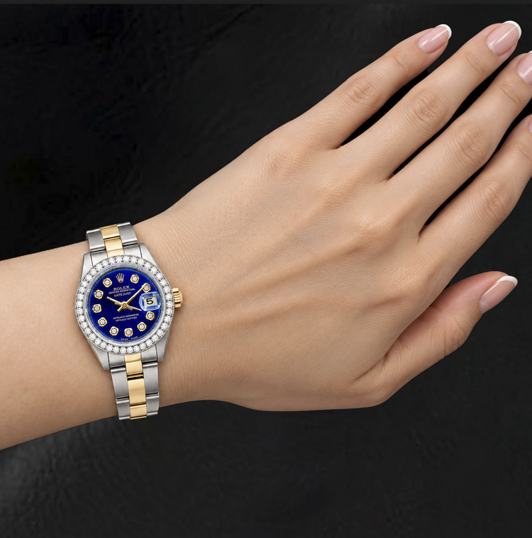 Montre Rolex Datejust 69173 26 mm Bicolore avec Diamants Cadran Diamants Bleu