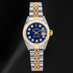 Rolex Datejust 69173 26 mm Montre Bicolore Cadran Diamants Bleu