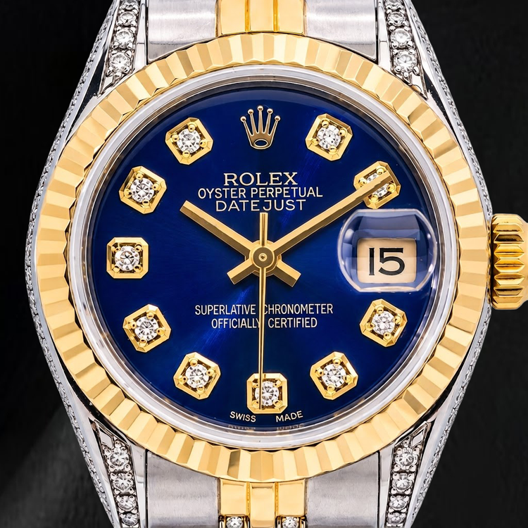 Montre Rolex Datejust 69173 26 mm Bicolore Cadran Diamants Bleu